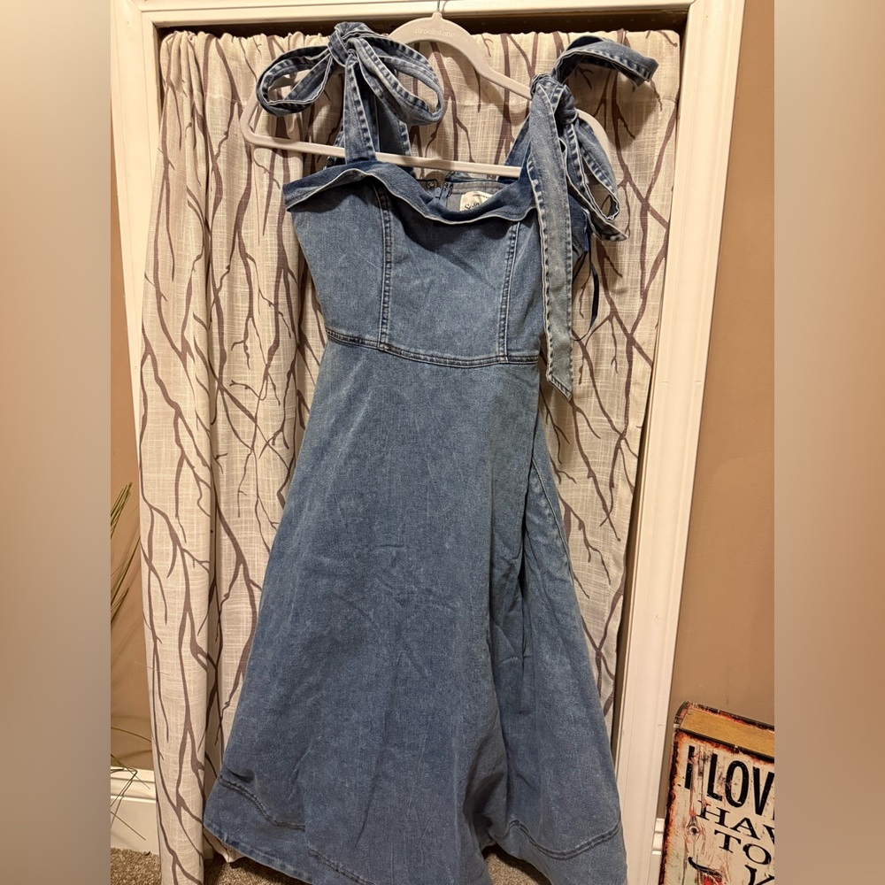 Denim Blue Women's Midi Summer Dress